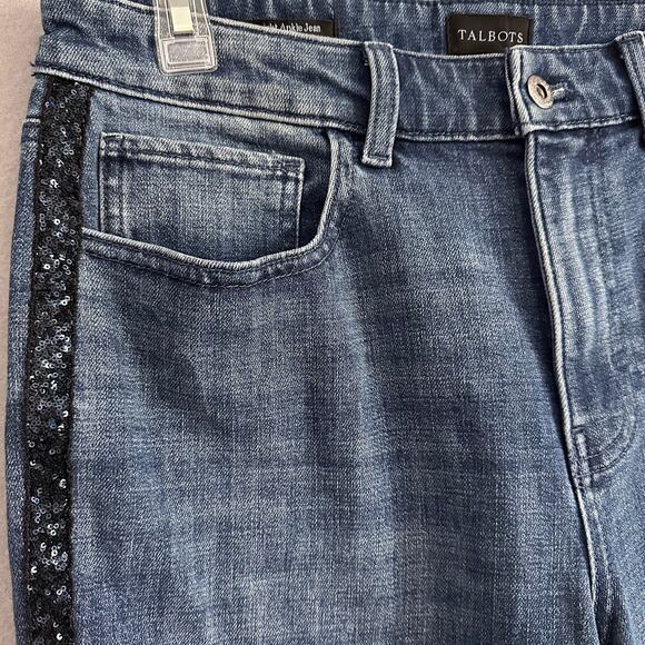 Talbots High Waist Straight Ankle Jeans Sz 8 Sequin Stripe Stardust Wash - Picture 9 of 16